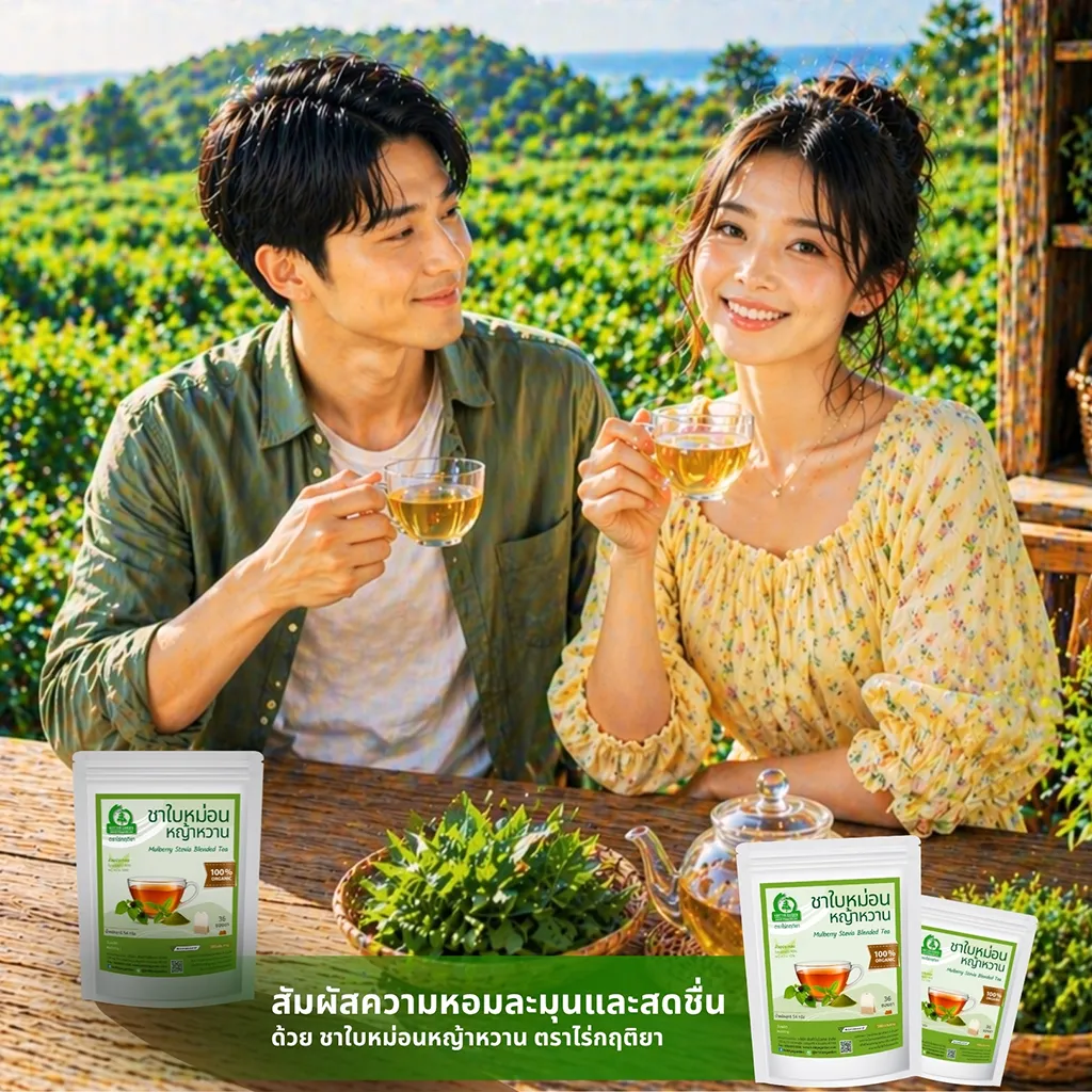 ชาใบหม่อนผสมหญ้าหวาน จากไร่กฤติยา