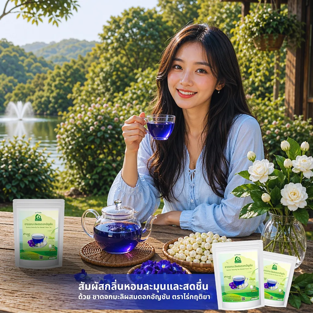 วิธีชง/วิธีดื่ม ชาดอกมะลิผสมดอกอัญชัน จากไร่กฤติยา